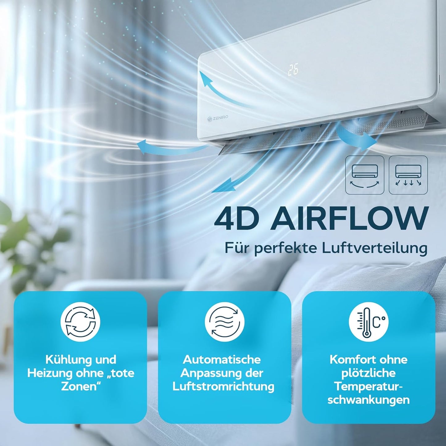 Klimaanlage Set Split - mit WiFi/App Funktion Klimagerät Kühlen A++/ Heizen A+ 3,5kW 12000 BTU Sehr Leise, Kältemittel R32 - Fernbedienung, Timerfunktion - Inkl. Montagematerial