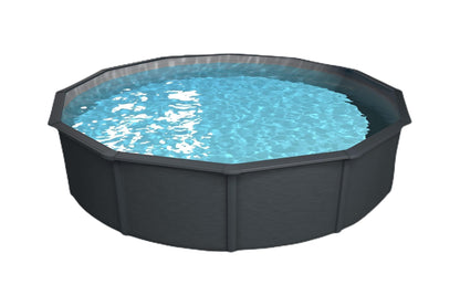 Steinbach Stahlwandpool New Splasher Secure – 011002 – Ø 350 x 90 m – Runder Pool in Weiß und blauer Innenfolie für bis zu 7.800 l Wasserinhalt – Mit Einhänge-Kartuschenfilteranlage und Leiter