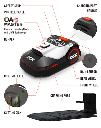 DCK KDRM107 Mähroboter – 1000m², 40% Steigung, LiDAR Hindernisvermeidung, App-Steuerung, Auto-Laden, Mehrzonen-Management