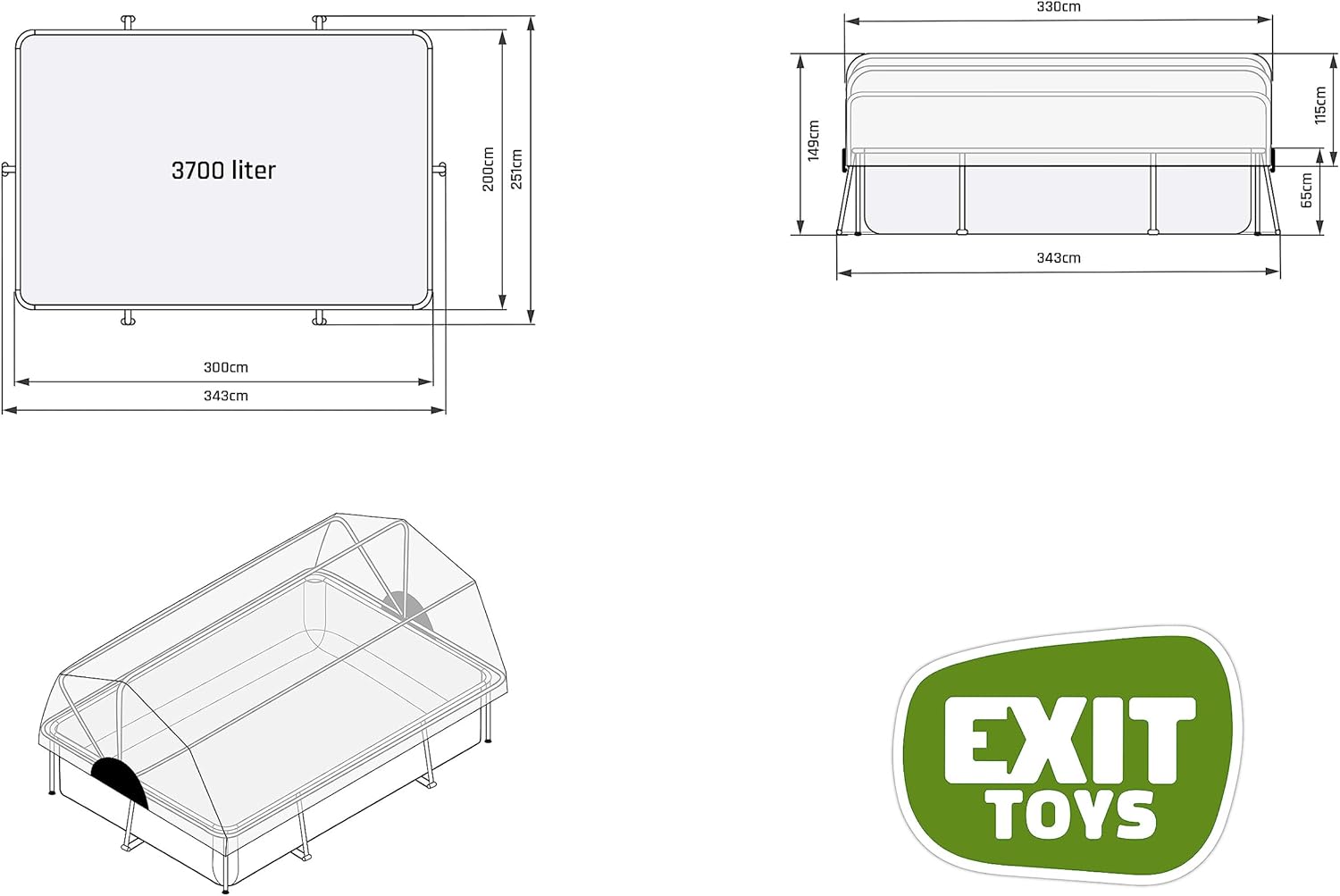 EXIT Toys Soft Grey Pool mit Multifunktionale Abdeckung - 300x200x65cm - Rechteckiger, Kompakter Rahmenpool mit Kartuschenfilterpumpe - Leicht Zugänglich - Für Sauberes und Warmes Poolwasser - Grau