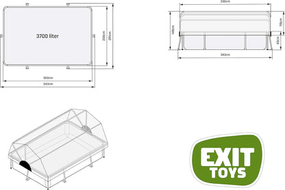 EXIT Toys Soft Grey Pool mit Multifunktionale Abdeckung - 300x200x65cm - Rechteckiger, Kompakter Rahmenpool mit Kartuschenfilterpumpe - Leicht Zugänglich - Für Sauberes und Warmes Poolwasser - Grau