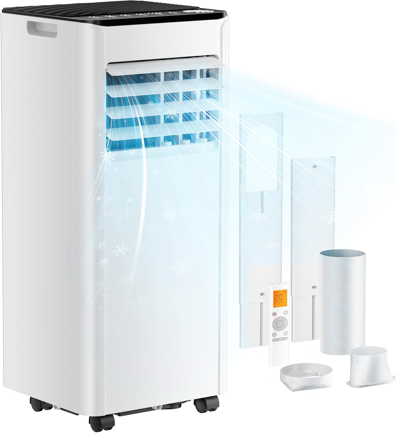 Mobile Klimaanlage 9000 BTU mit Abluftschlauch | 4-in-1 Mobiles Klimagerät | Leiser Betrieb <48 dB | Digitaldisplay + Fernbedienung | Fenster-Installationsset | 24h-Timer | Für Räume bis 25 m²