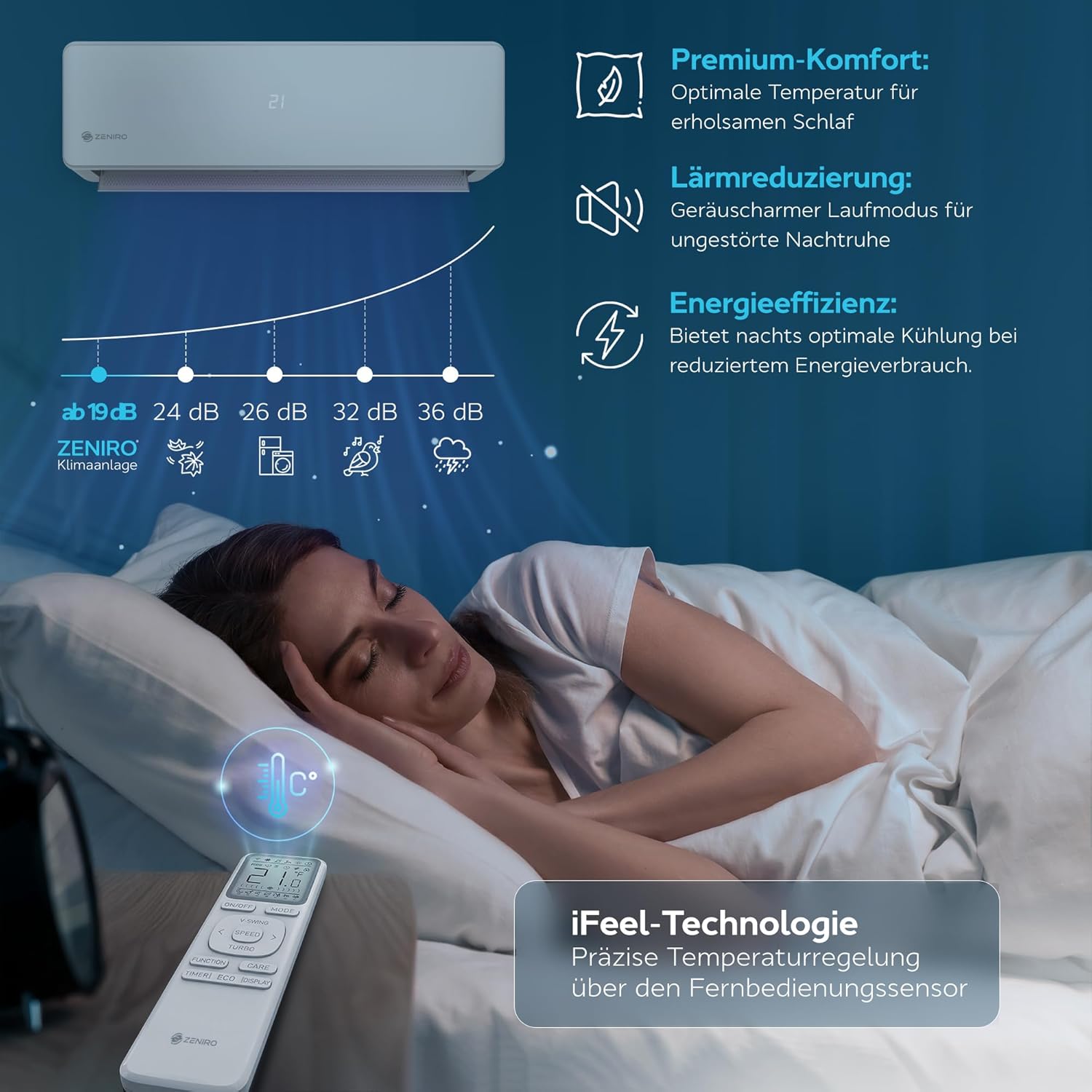Klimaanlage Set Split - mit WiFi/App Funktion Klimagerät Kühlen A++/ Heizen A+ 3,5kW 12000 BTU Sehr Leise, Kältemittel R32 - Fernbedienung, Timerfunktion - Inkl. Montagematerial