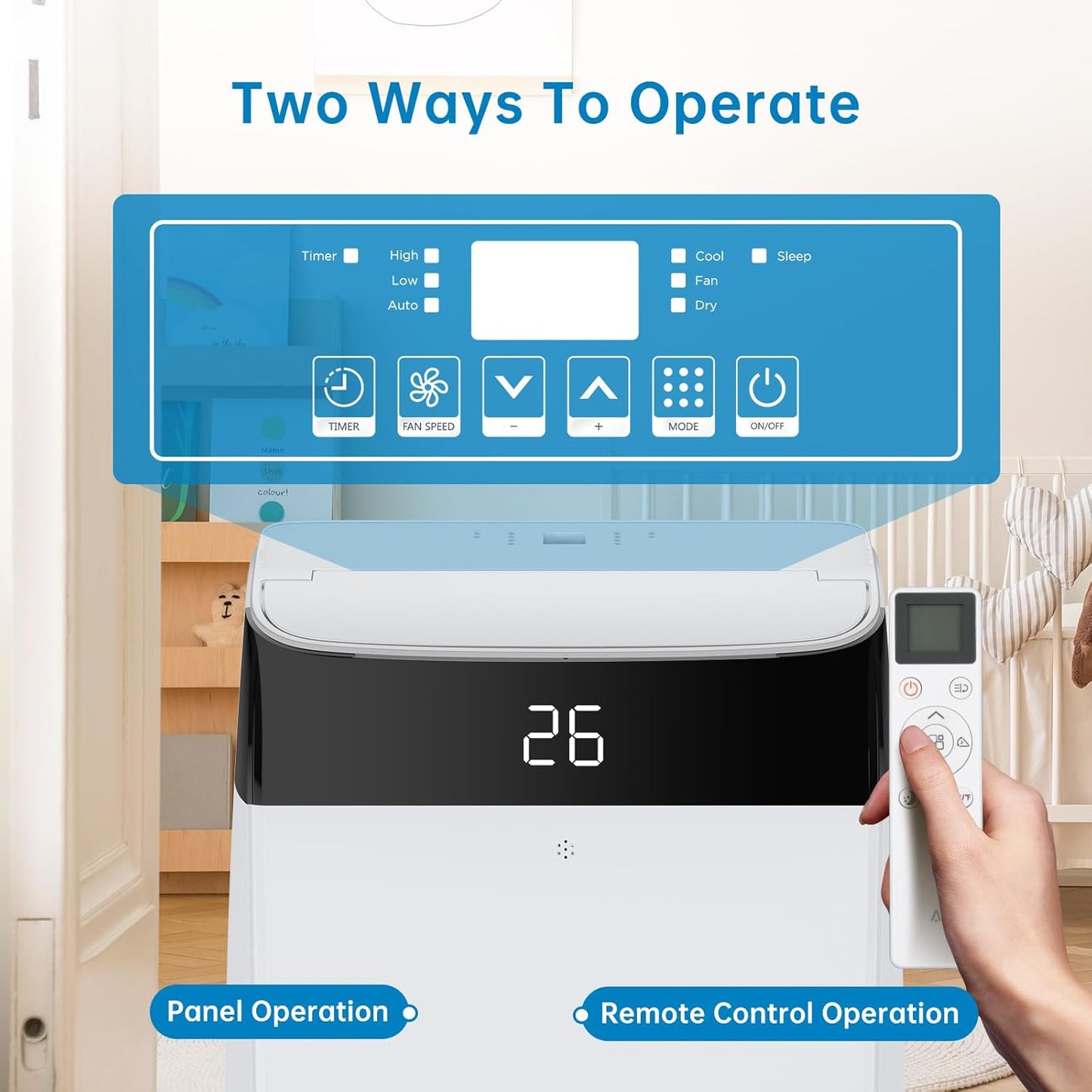 Leises 4-in-1 Mobiles Klimagerät 12000 BTU | Kühlen/Ventilieren/Entfeuchten/Follow-Me | Für Räume Bis 43–51㎡ Abluftschlauch+Digitaldisplay+Fernbedienung+24h-Timer