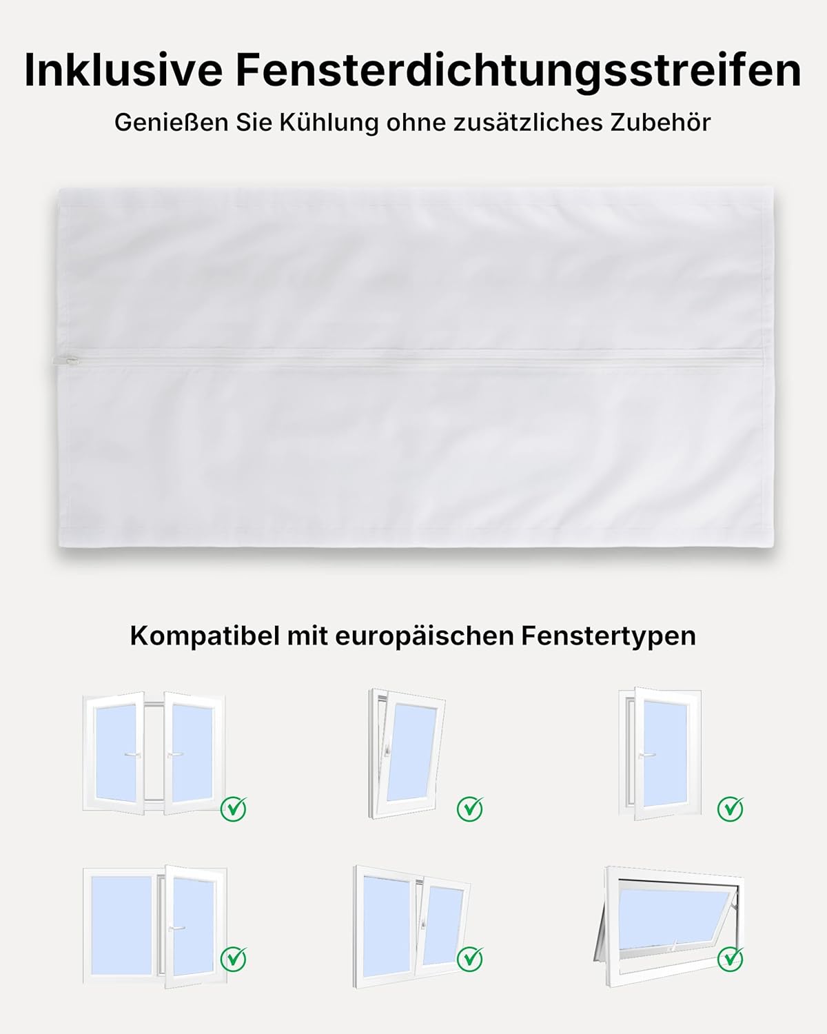 Mobile Klimaanlage 9000BTU 2,6Kw mit Abluftschlauch | 3-in-1 Mobiles Klimagerät | Fensterabdichtung | APP-Steuerung + Fernbedienung | Leiser Betrieb | 24h-Timer | Für Räume bis 25m²