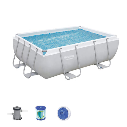 BESTWAY Power Steel Rectangular Pool Set 412x201x122 cm, Stahlrahmenpool-Set mit Filterpumpe und Zubehör