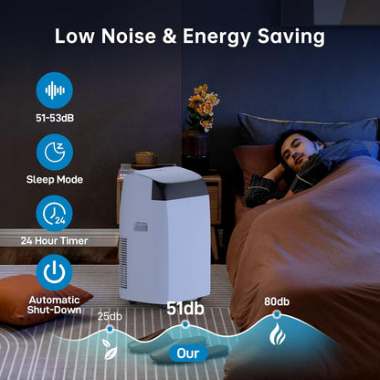 Leises 4-in-1 Mobiles Klimagerät 12000 BTU | Kühlen/Ventilieren/Entfeuchten/Follow-Me | Für Räume Bis 43–51㎡ Abluftschlauch+Digitaldisplay+Fernbedienung+24h-Timer