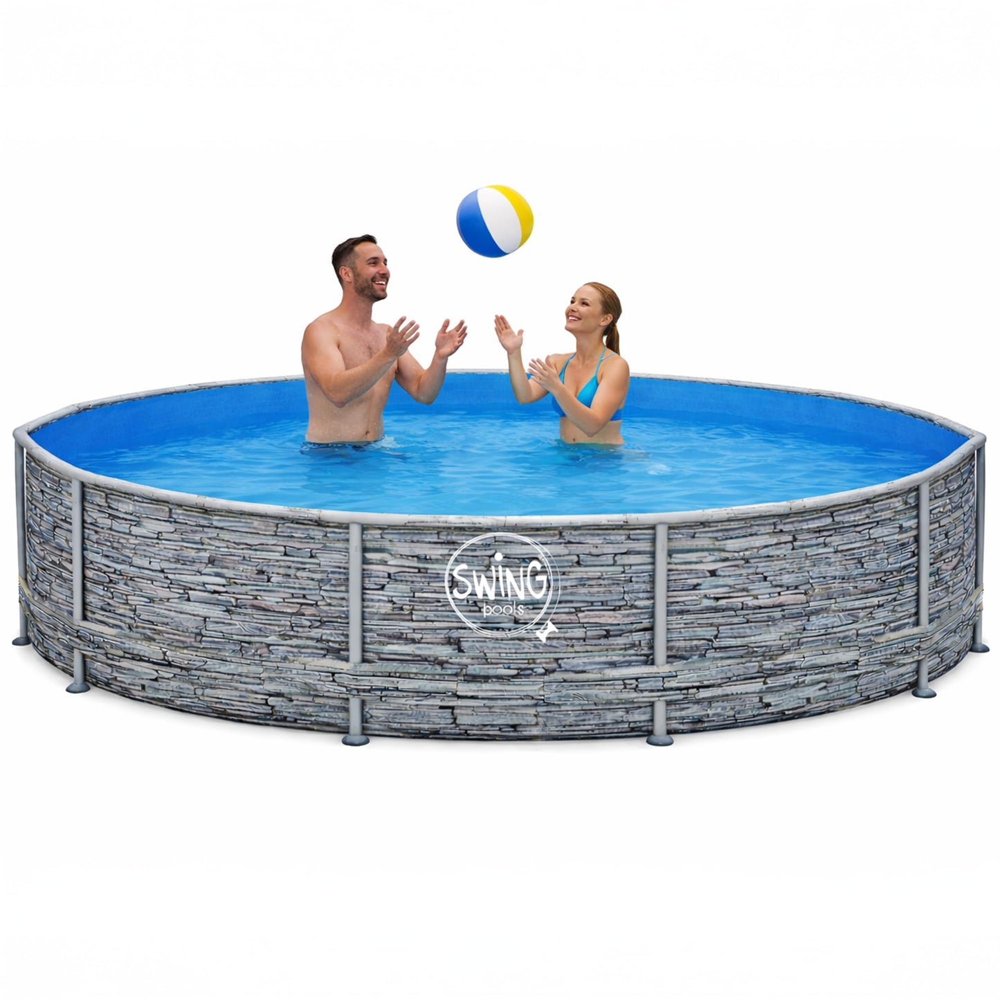 HAF - Swing Frame Pool rund Grau Rattan-Optik (Ø 366 cm, 91 cm tief) - Gartenpool mit 8.300 Liter - Robust, UV-geschützt & korrosionsbeständig - Stabiler Metallrahmen - Schnellaufbau ohne Werkzeug