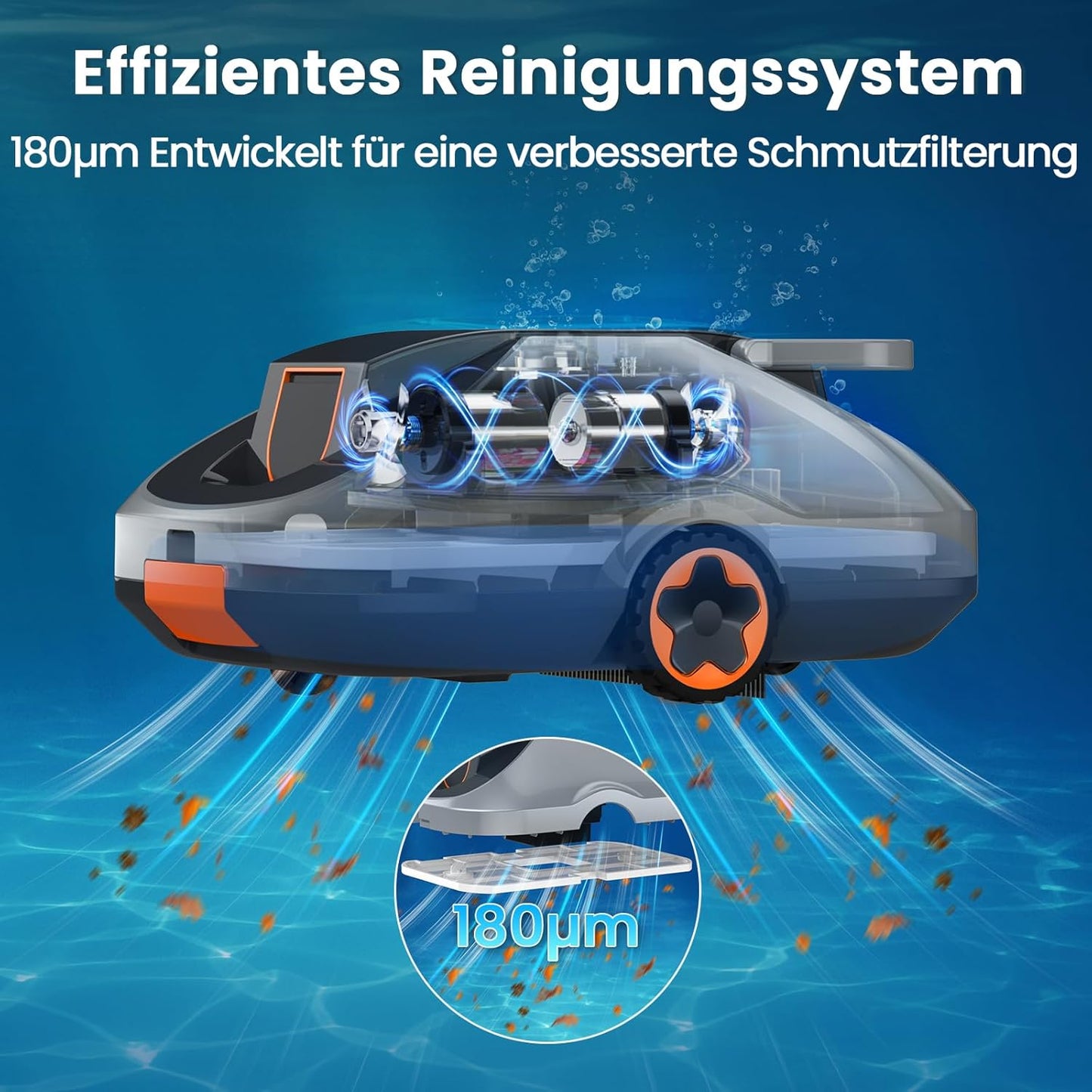 Poolroboter Akku, kabelloser Pool-Saugroboter, 200Min Laufzeit, Intelligente Navigation, Selbsteinparkfunktion und ultrafeine Filterung, kompakt und tragbar Poolreiniger ohne kabel für Pools 232m²