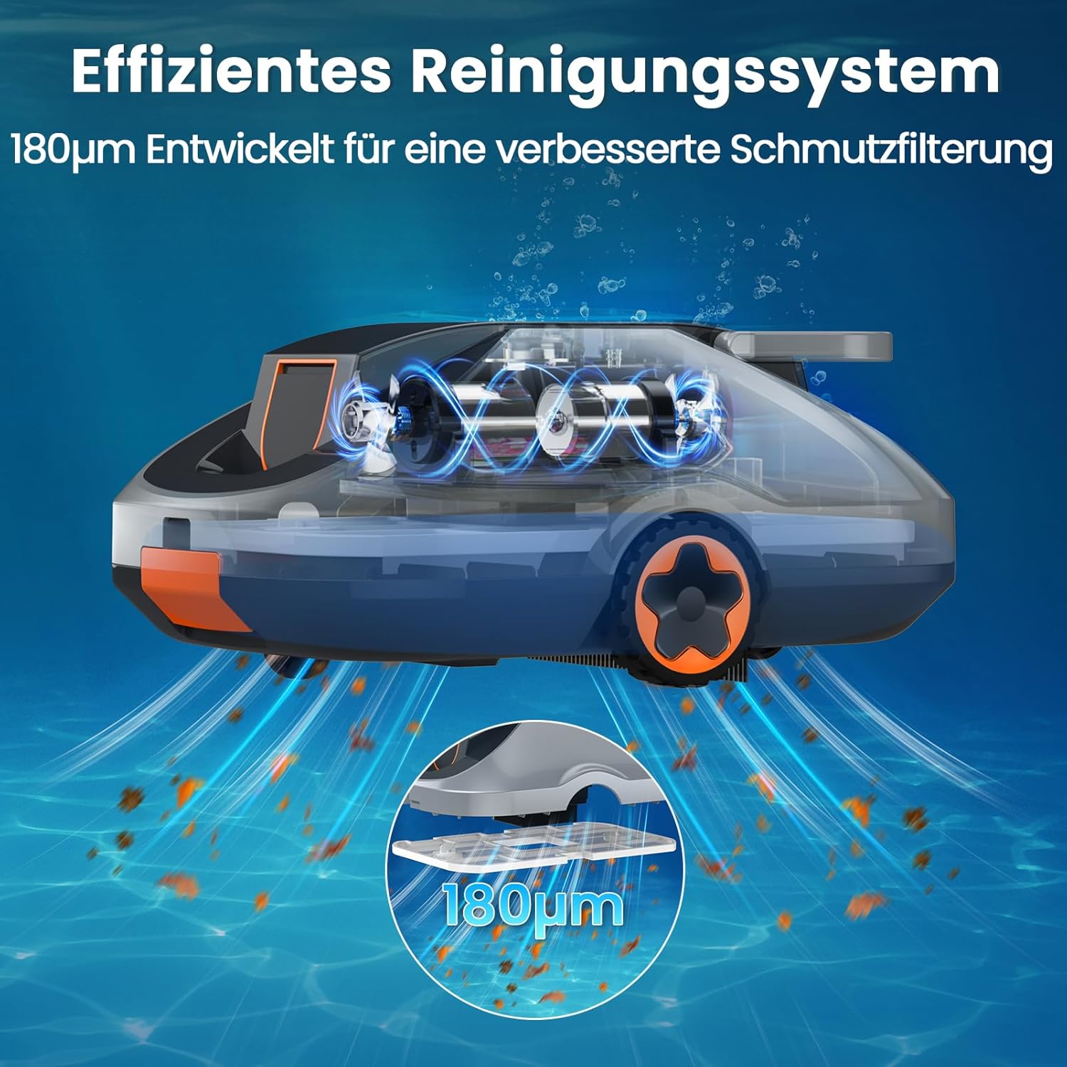 Poolroboter Akku, kabelloser Pool-Saugroboter, 200Min Laufzeit, Intelligente Navigation, Selbsteinparkfunktion und ultrafeine Filterung, kompakt und tragbar Poolreiniger ohne kabel für Pools 232m²
