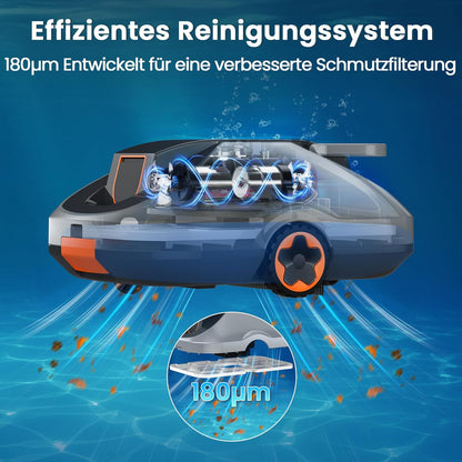 Poolroboter Akku, kabelloser Pool-Saugroboter, 200Min Laufzeit, Intelligente Navigation, Selbsteinparkfunktion und ultrafeine Filterung, kompakt und tragbar Poolreiniger ohne kabel für Pools 232m²