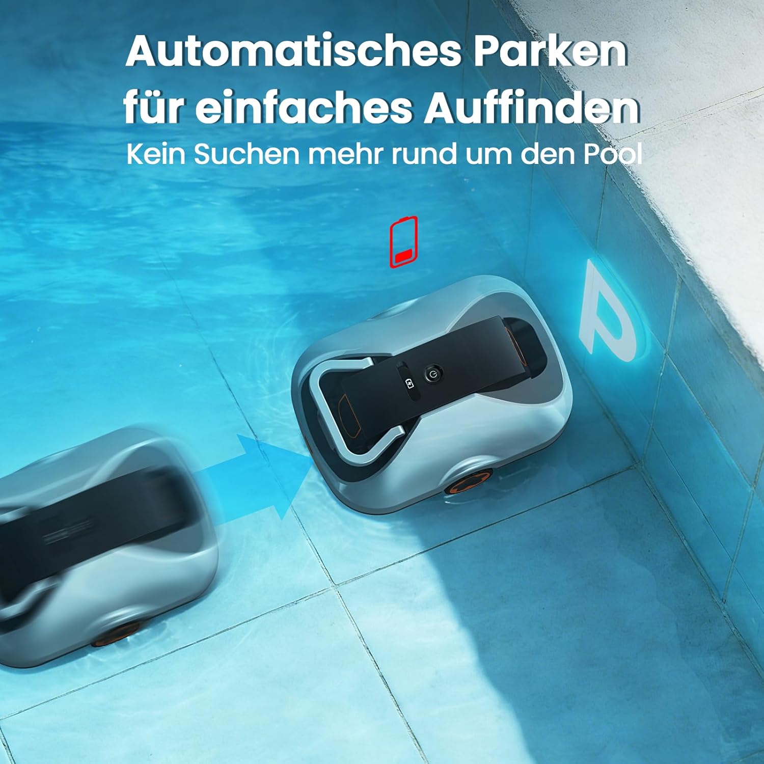 Poolroboter Akku, kabelloser Pool-Saugroboter, 200Min Laufzeit, Intelligente Navigation, Selbsteinparkfunktion und ultrafeine Filterung, kompakt und tragbar Poolreiniger ohne kabel für Pools 232m²