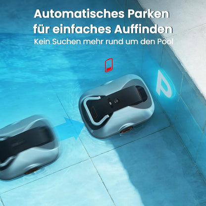 Poolroboter Akku, kabelloser Pool-Saugroboter, 200Min Laufzeit, Intelligente Navigation, Selbsteinparkfunktion und ultrafeine Filterung, kompakt und tragbar Poolreiniger ohne kabel für Pools 232m²