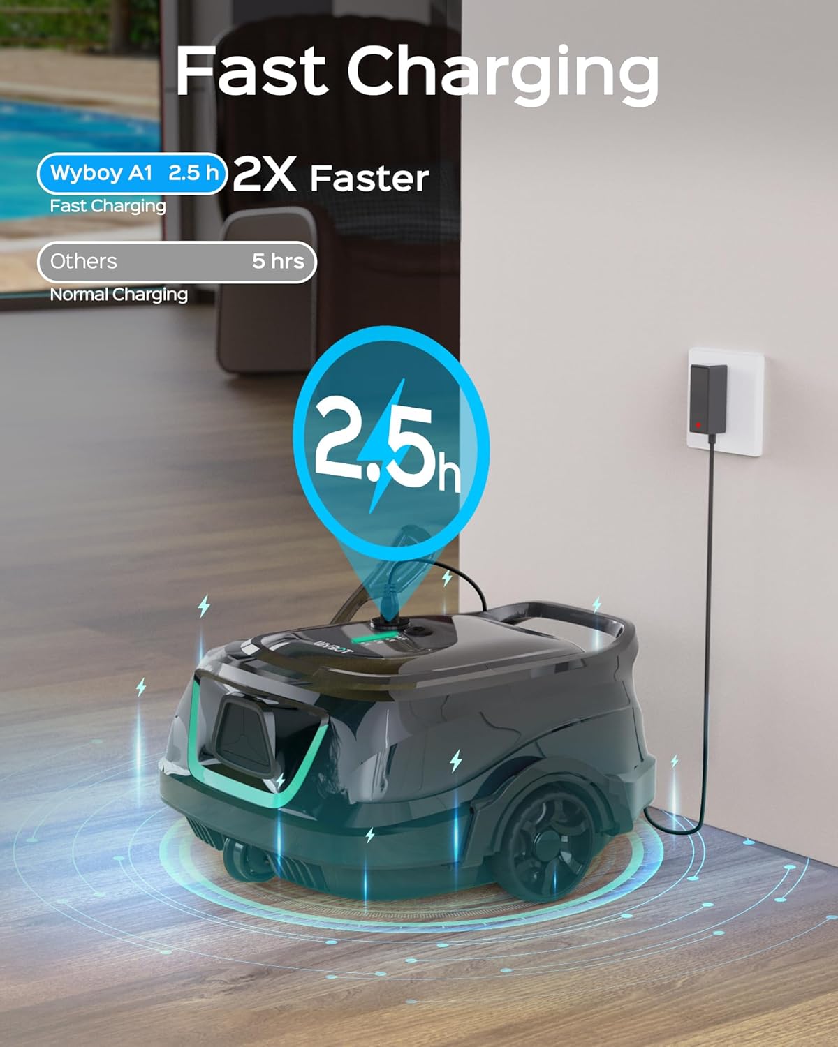 WYBOT A1 Poolroboter, Laufzeit bis zu 120 Minuten, Pool Roboter Kabellos mit Doppelfilter und Poolroboter Akku für Aufstellpool bis zu 100㎡,Mattes Schwarz Grün