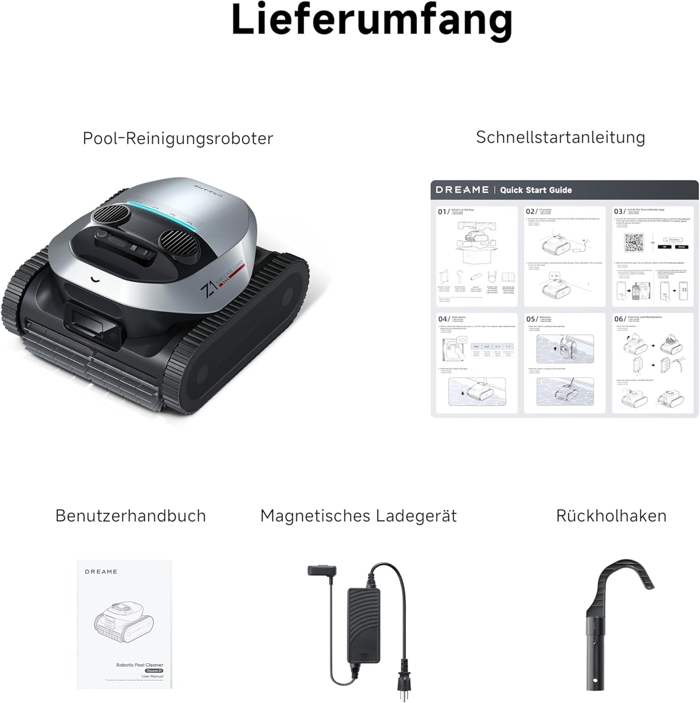 dreame Poolroboter Z1, Poolroboter Boden und Wand, 30,000 LPH, 240 Min. Akkulaufzeit, Hightech-Poolerkennung & Pfadplanung, für Pools bis 180 ㎡