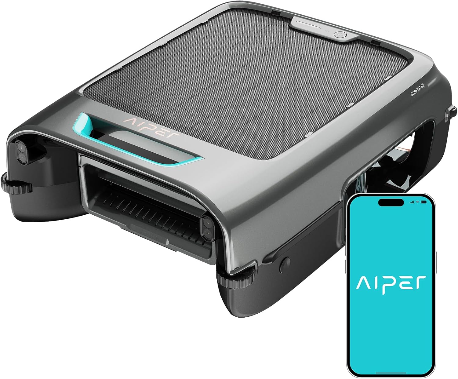AIPER EcoSurfer S2 Solar Pool Skimmer Roboter, Poolroboter Akku mit App-Steuerung, 24/7 Oberflächenreinigung, Solar- & DC-Ladung, intelligente Hinderniserkennung, 150 µm Filter, OTA-Updates