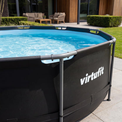VirtuFit Rundpool Ø366 x 100 cm Anthrazit - inkl. Filterpumpe - Stabil & langlebig - Gartenpool - Familienpool