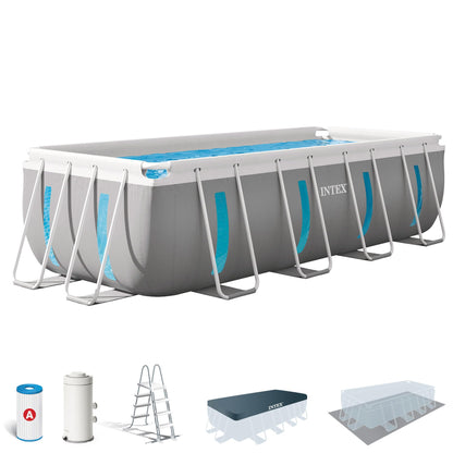 Intex 26722NP – Aufstellpool Prism Frame Clearview Rund, Filterpumpe 3785 L/h, Leiter, Bodenplane und Abdeckplane, 12706 L, Stahl und PVC, Grau, 427x107 cm