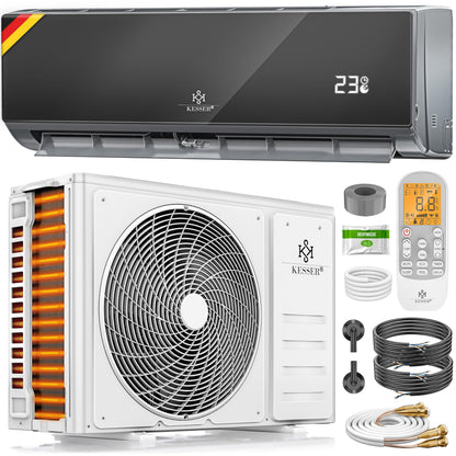 KESSER® Split Klimaanlage Set Quick Connect – WiFi & App Klimagerät mit Heizfunktion & Kühlmodus Wandklimaanlage, mit Kupferleitung 12000 BTU 3,4 kW Kältemittel R32 Inkl. Montagematerial