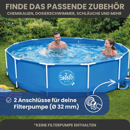 HAF - Swing Frame Pool rund Grau Rattan-Optik (Ø 366 cm, 91 cm tief) - Gartenpool mit 8.300 Liter - Robust, UV-geschützt & korrosionsbeständig - Stabiler Metallrahmen - Schnellaufbau ohne Werkzeug