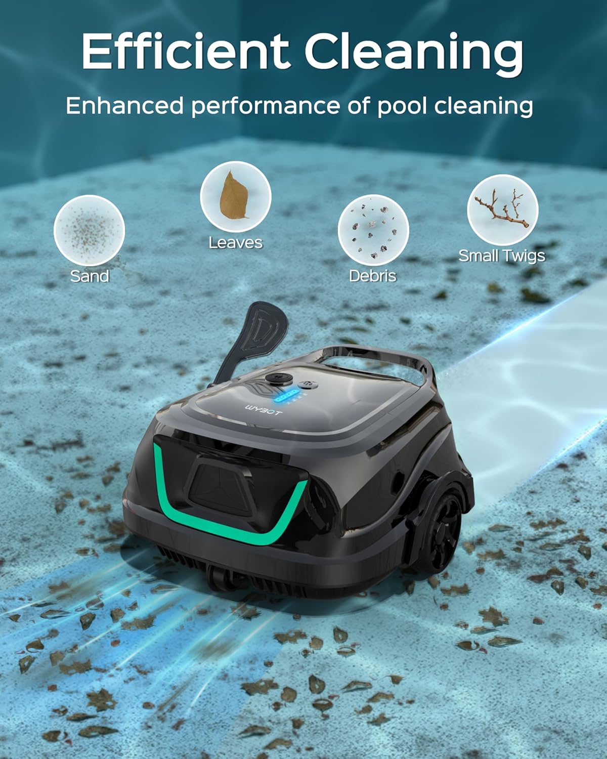 WYBOT A1 Poolroboter, Laufzeit bis zu 120 Minuten, Pool Roboter Kabellos mit Doppelfilter und Poolroboter Akku für Aufstellpool bis zu 100㎡,Mattes Schwarz Grün