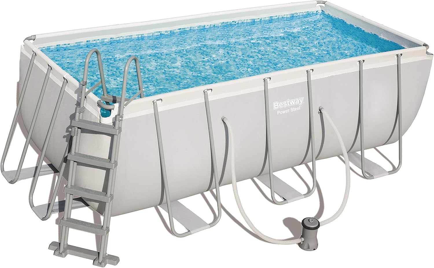 BESTWAY Power Steel Rectangular Pool Set 412x201x122 cm, Stahlrahmenpool-Set mit Filterpumpe und Zubehör