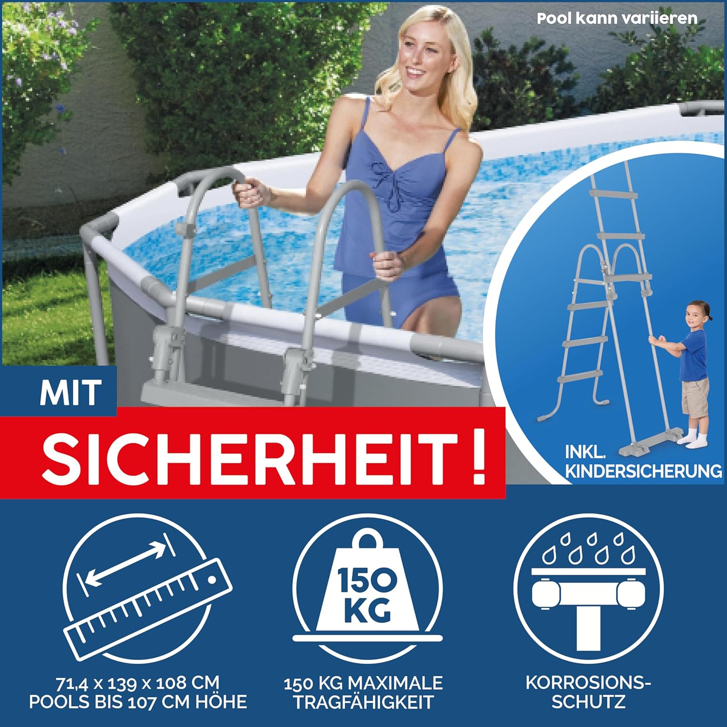 Bestway Power Steel Swim Vista Series Frame Pool Komplett-Set mit Filterpumpe 427 x 250 x 100 cm, Steinwand-Optik (Cremegrau), oval
