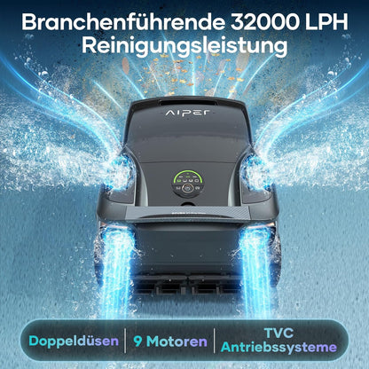 AIPER Scuba X1 Pro Max Poolroboter Boden und Wand, Poolsauger & Skimmer, 32,000 LPH Saugkraft, Pool-Mapping, Smart Surface Parking, Poolroboter für Alle Eingebauten Pools 300㎡,Schwarz
