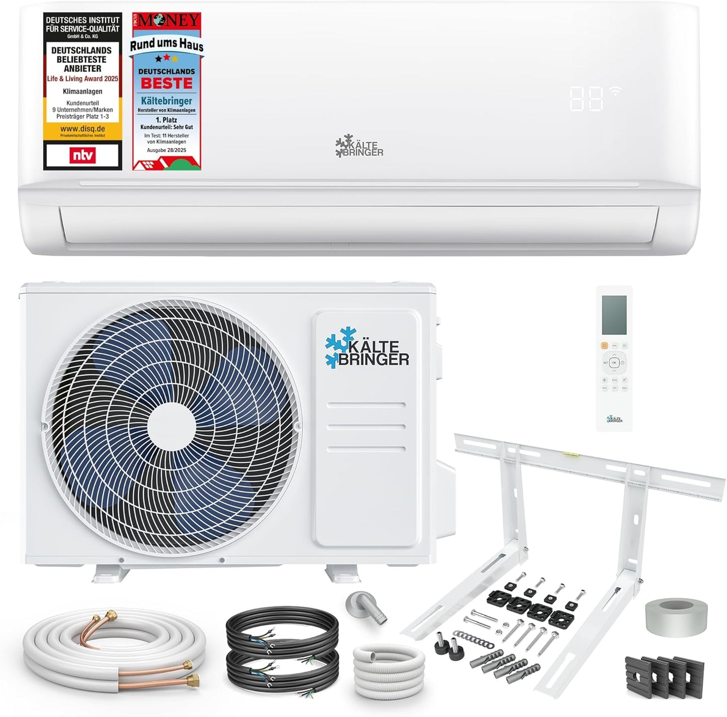 Kältebringer Split Klimaanlage - 12000 BTU (3,5 kW) - Klimagerät mit Heizfunktion, WiFi & App, bis 55qm, sehr leise - Set mit 5m Kupferleitung, Kältemittel R32, Montagematerial, Wandhalterung