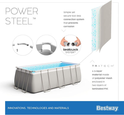 BESTWAY Power Steel Rectangular Pool Set 412x201x122 cm, Stahlrahmenpool-Set mit Filterpumpe und Zubehör
