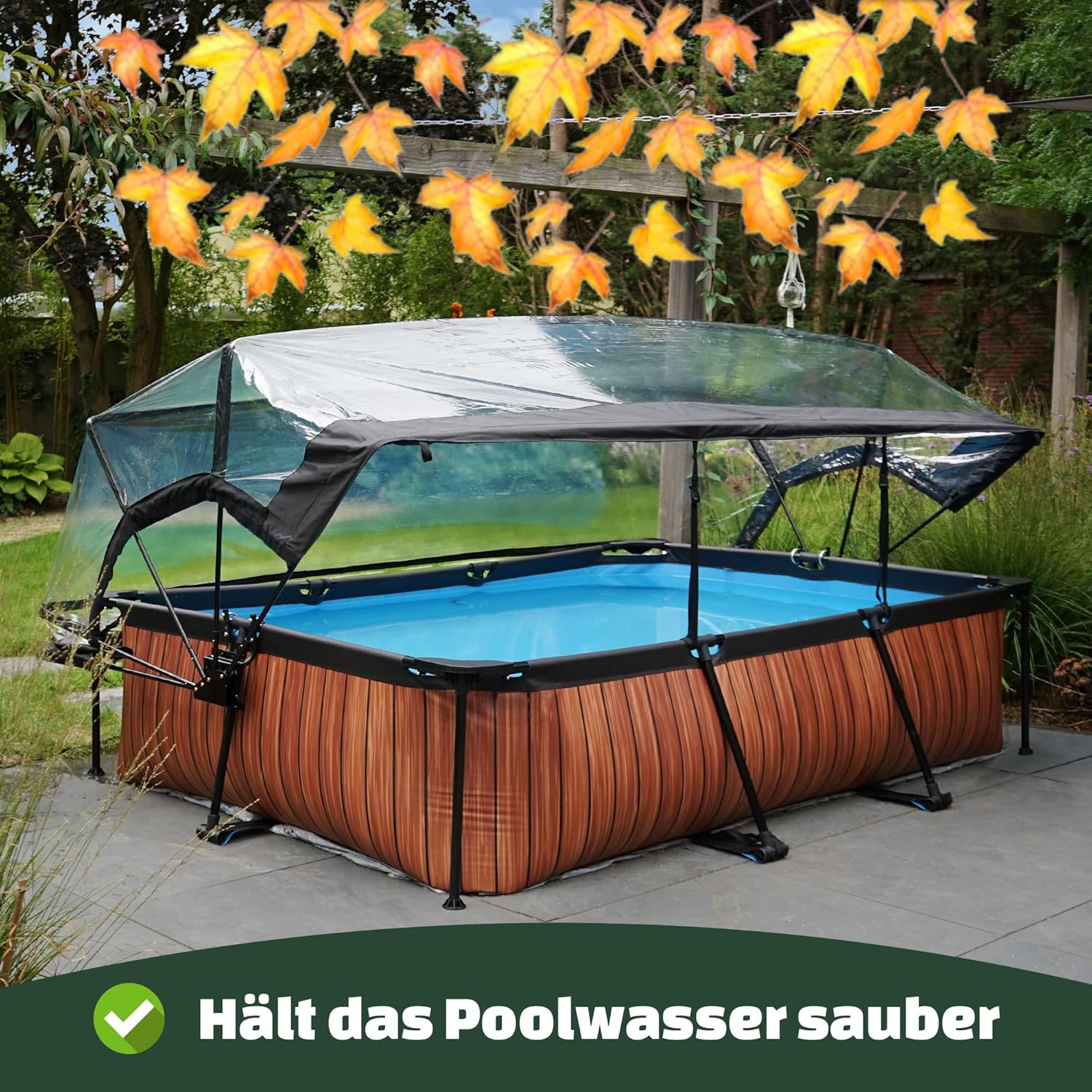 EXIT Toys Soft Grey Pool mit Multifunktionale Abdeckung - 300x200x65cm - Rechteckiger, Kompakter Rahmenpool mit Kartuschenfilterpumpe - Leicht Zugänglich - Für Sauberes und Warmes Poolwasser - Grau