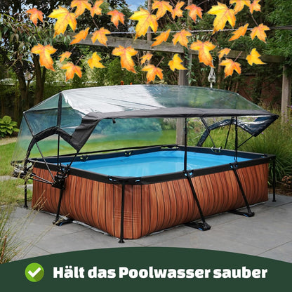 EXIT Toys Soft Grey Pool mit Multifunktionale Abdeckung - 300x200x65cm - Rechteckiger, Kompakter Rahmenpool mit Kartuschenfilterpumpe - Leicht Zugänglich - Für Sauberes und Warmes Poolwasser - Grau