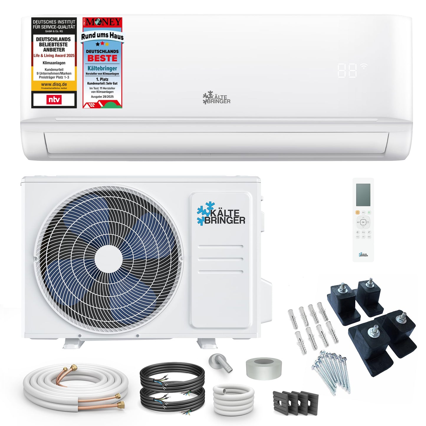 Kältebringer Split Klimaanlage - 12000 BTU (3,5 kW) - Klimagerät mit Heizfunktion, WiFi & App, bis 55qm, sehr leise - Set mit 5m Kupferleitung, Kältemittel R32, Montagematerial, Wandhalterung
