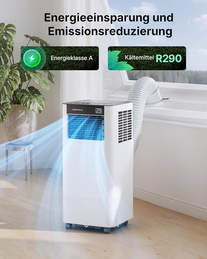 Mobile Klimaanlage 9000BTU 2,6Kw mit Abluftschlauch | 3-in-1 Mobiles Klimagerät | Fensterabdichtung | APP-Steuerung + Fernbedienung | Leiser Betrieb | 24h-Timer | Für Räume bis 25m²