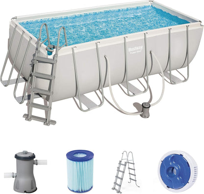 BESTWAY Power Steel Rectangular Pool Set 412x201x122 cm, Stahlrahmenpool-Set mit Filterpumpe und Zubehör