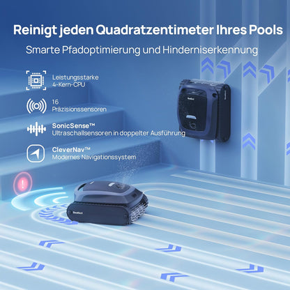 Beatbot AquaSense 2 Poolroboter, Akku Poolsauger mit Oberflächen-Parkfunktion, Poolreiniger Boden und Wand, Doppelte Reinigung der Wasserlinie, für Pools bis zu 300 m², Fenstergrau