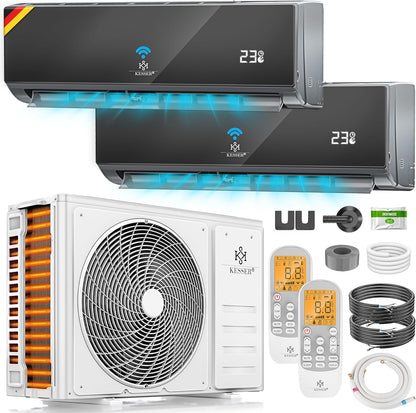 KESSER® Multisplit Klimaanlage 2 Innengeräte, 18000 BTU, Split Klimagerät Set mit WiFi/App, Heizen & Kühlen, Inverter, Eco-Modus, Luftentfeuchter & Ventilator, sehr leise, R32, Montagematerial
