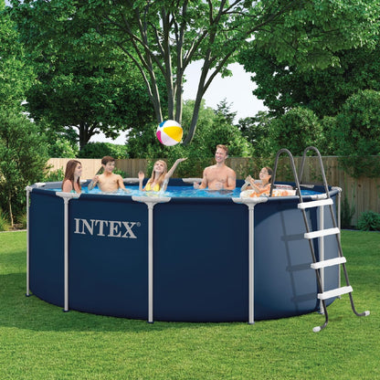 INTEX Metal Frame Pool rund Aufstellpool inkl. Sicherheitsleiter (366 x 122 cm) Rundpool mit Metalrahmen, Volumen ca. 10.680l Navy Blue (28930GH)