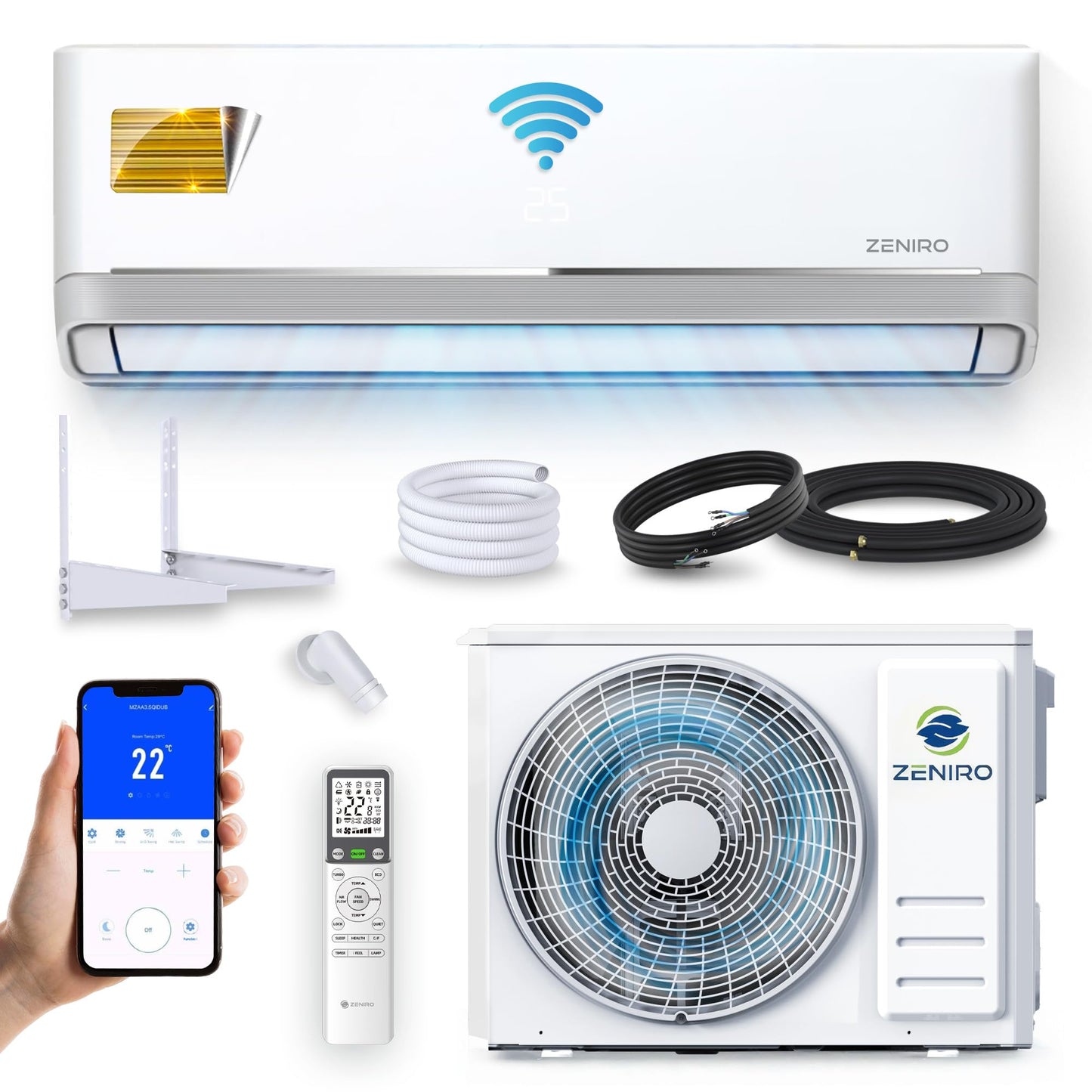 Split Klimaanlage Klimagerät Set Air Conditioner mit Heizfunktion 12000 BTU 3,5kW A++ WiFi/App-Steuerung 4D AirFlow Auto Reinigung inkl. Montagematerial Vorgefüllt R32