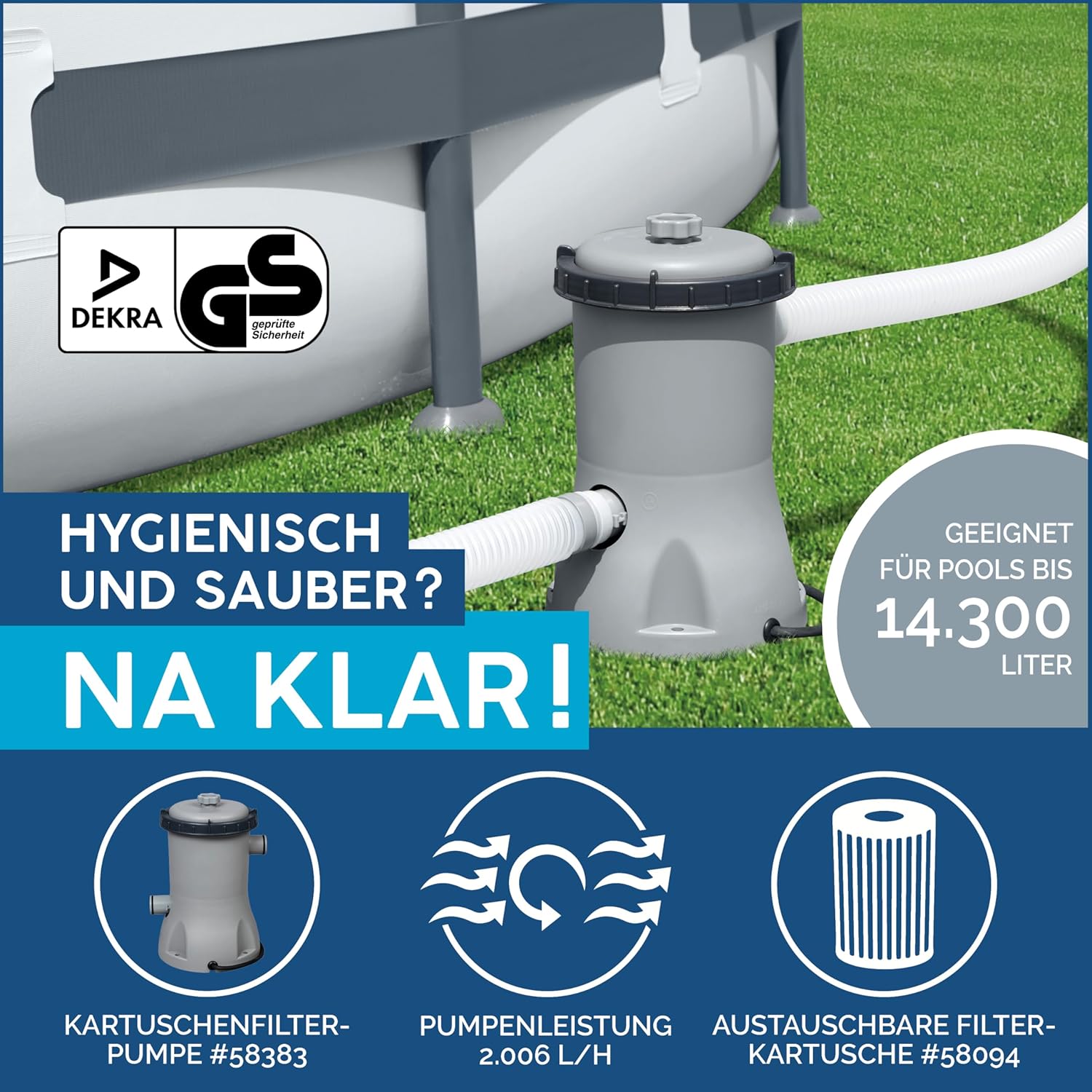 Bestway Power Steel Swim Vista Series Frame Pool Komplett-Set mit Filterpumpe 427 x 250 x 100 cm, Steinwand-Optik (Cremegrau), oval