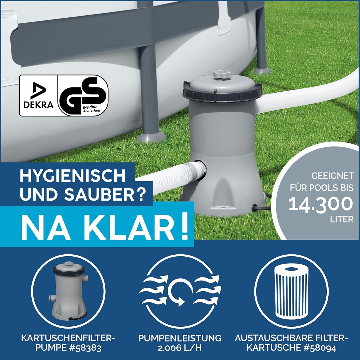 Bestway Steel Pro MAX™ Aufstellpool Komplett-Set mit Filterpumpe Ø 366 x 122 cm, lichtgrau, rund