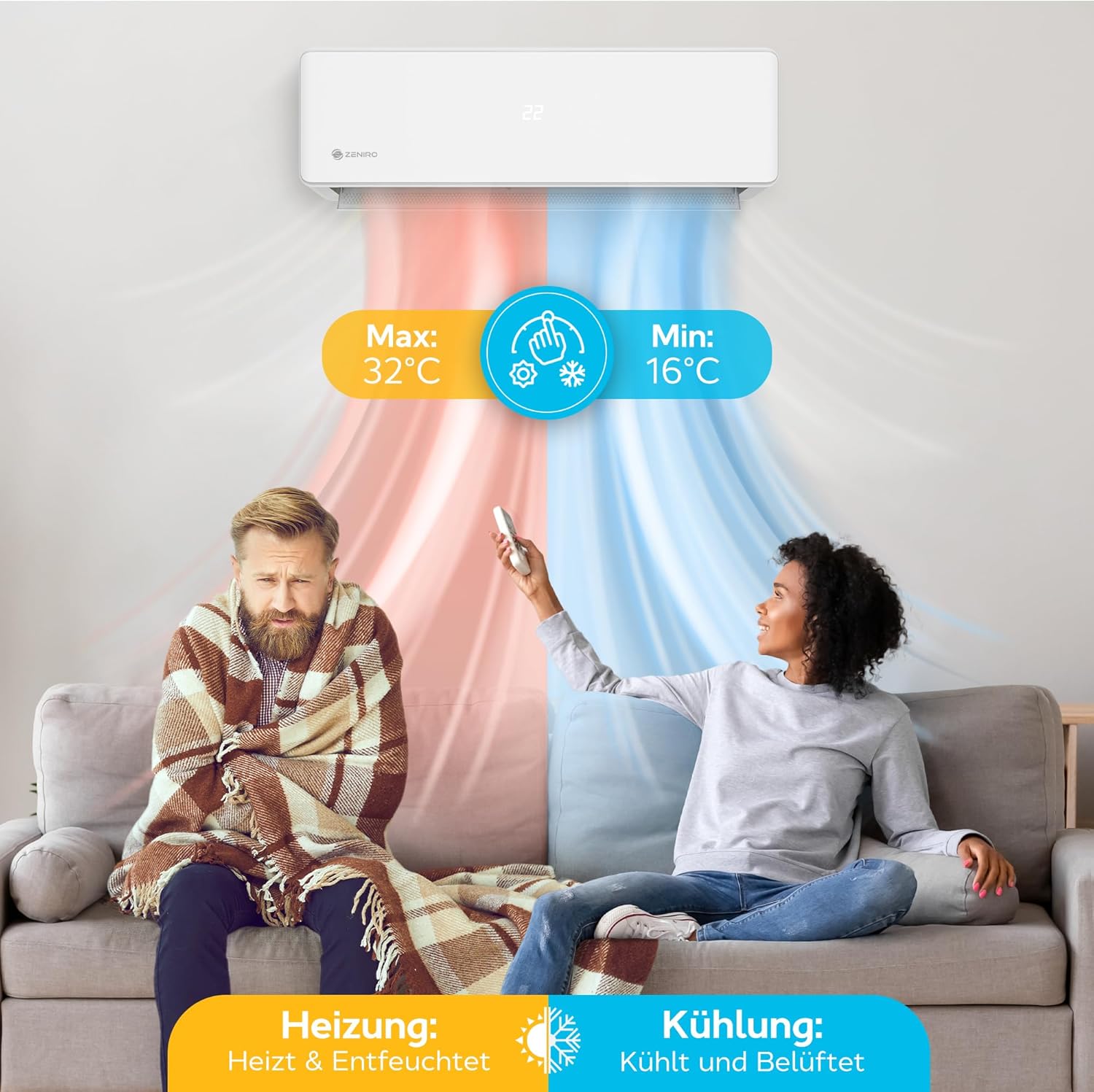 Klimaanlage Set Split - mit WiFi/App Funktion Klimagerät Kühlen A++/ Heizen A+ 3,5kW 12000 BTU Sehr Leise, Kältemittel R32 - Fernbedienung, Timerfunktion - Inkl. Montagematerial