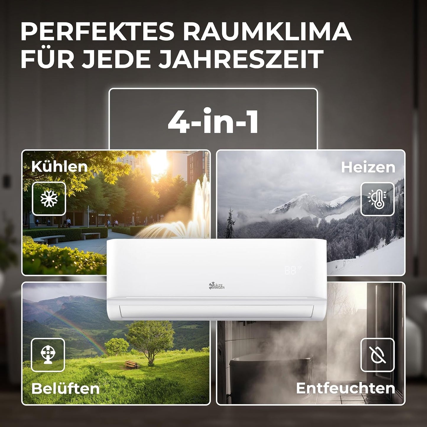 Kältebringer R290 Split Klimaanlage - 12000 BTU - 3,4 kW - Propan Klimagerät mit Heizfunktion, WiFi & App, bis 55qm, sehr leise - 5m Kupferleitung, Kältemittel R290, Montagematerial, Wandhalterung