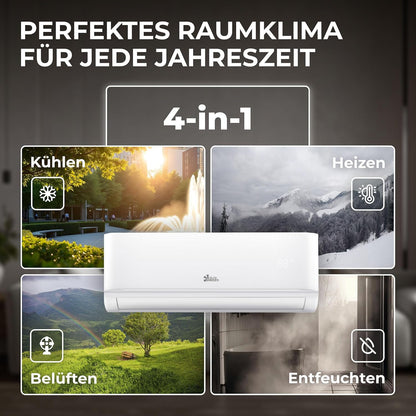 Kältebringer R290 Split Klimaanlage - 12000 BTU - 3,4 kW - Propan Klimagerät mit Heizfunktion, WiFi & App, bis 55qm, sehr leise - 5m Kupferleitung, Kältemittel R290, Montagematerial, Wandhalterung