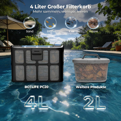 (2026 Neu) BOTLIFE PC20 Poolroboter, Akku Poolsauger Kabelloser, Poolroboter Boden und Wand Wasserlinie, APP-Steuerung, 18927 LPH, Intelligenten Navigation, Poolreiniger für Aufstellpool bis 170m²