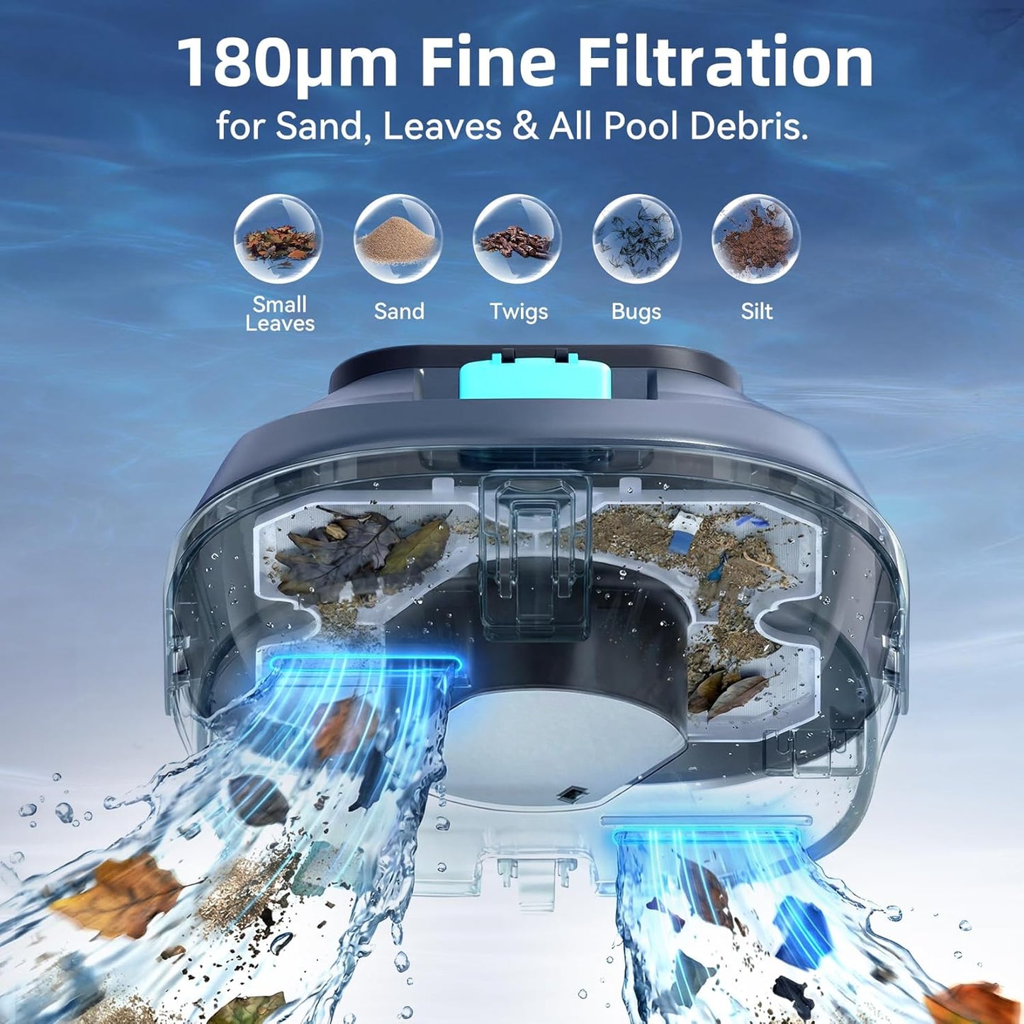(2026 Neu) X2 Poolroboter Akku mit 200 Min Laufzeit, Kabelloser Poolsauger Auto-Parkfunktion, 3.3 h Schnellladung, für Aufstellpools & Ebene eingelassene Pools bis 120m², Blau