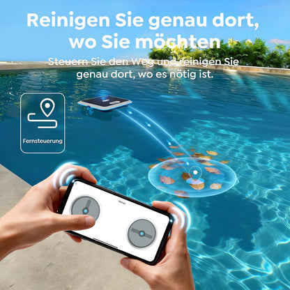 SK02 Solar Pool Skimmer Roboter, Solarbetriebener Poolroboter Akku, Duale Ladeoptionen, Wassertemperatursensor, App-Steuerung, 24/7 Automatischer Skimmer Poolreiniger