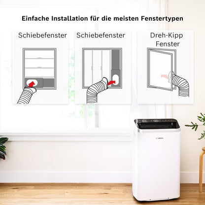 Bosch Cool 5100 Mobiles Klimagerät - 3-in-1 Klimaanlage, Luftentfeuchter, Ventilator - 3,4 kW für Räume bis zu 46 m² - Mit Auto-Modus, Silent-Modus & Sleep-Modus