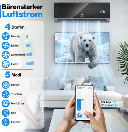 KESSER® Multisplit Klimaanlage 2 Innengeräte, 18000 BTU, Split Klimagerät Set mit WiFi/App, Heizen & Kühlen, Inverter, Eco-Modus, Luftentfeuchter & Ventilator, sehr leise, R32, Montagematerial