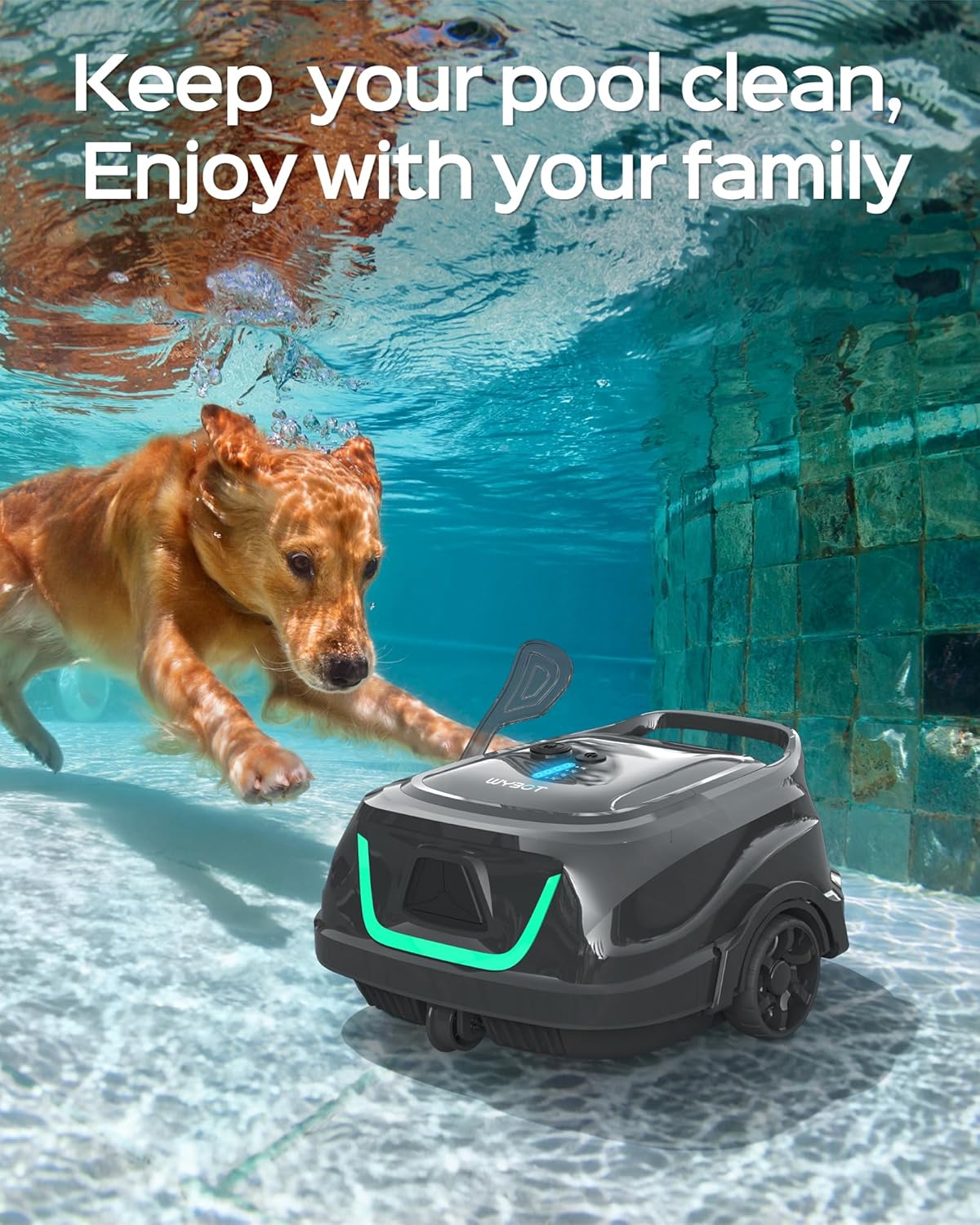 WYBOT A1 Poolroboter, Laufzeit bis zu 120 Minuten, Pool Roboter Kabellos mit Doppelfilter und Poolroboter Akku für Aufstellpool bis zu 100㎡,Mattes Schwarz Grün